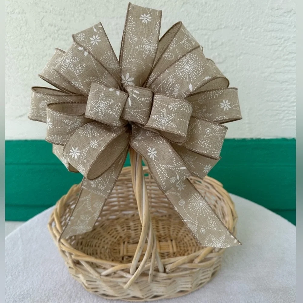 Bows Three Handmade Boho Tan Wired Ribbon Various Sizes